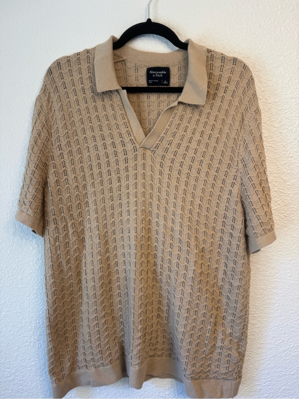Abercrombie & Fitch Beige Open-Knit Polo